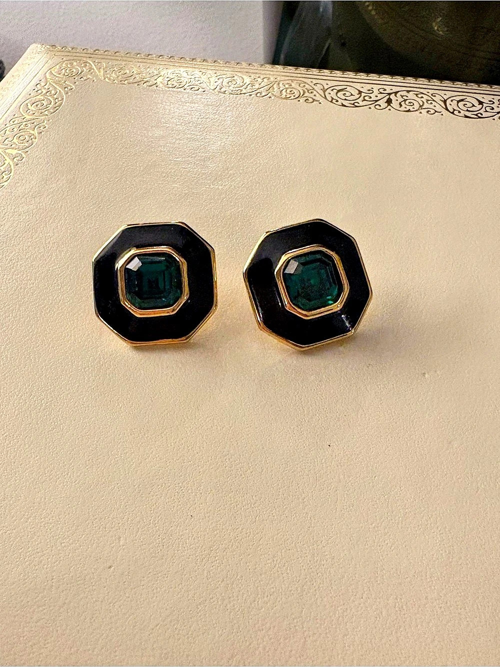 Monet Octagonal Green Statement Earrings